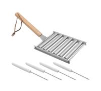 KICHOUSE Rouleau à Hot-dogs En Acier Inoxydable Détachable Avec Manche En Bois Rouleau à Saucisses Pour Barbecue De Jardin Et Campings Support Métallique 5 Pièces Pour Grillades En Extérieur