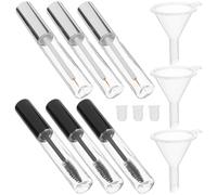 KICHOUSE Set de 3 Tubes de Mascara Faciles à Remplir Vides de 10 Ml en Plastique Argenté avec Brosses à et Entonnoirs Visualiser la Quantité Restante pour Maquillage