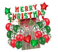 KICHOUSE Set de Ballons Aluminium Décoratifs de Noël Créatif Rouge et Vert avec Étoiles Cœurs Guirlandes Spirales et Rideaux Pluie pour Fête et Décoration Maison