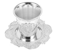 KICHOUSE Set de Coupe Kiddush avec Sous-tasse Métal Vintage pour Vin Design Élégant et Simple pour Célébrations Pâque et Shabbos Cadeau Amateurs de Vin