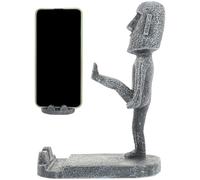 KICHOUSE Support de Téléphone Bureau Créatif en Résine Moaï Île de Pâques Gris Noir Fente Antidérapante pour Tablette PC et Mobile - Support Stable Multifonction pour Usage Quotidien