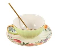 KICHOUSE Tasse à Café avec Soucoupe et Cuillère 200ml en Bone China Vert