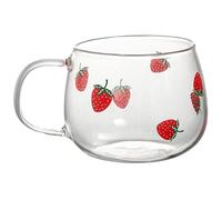 KICHOUSE Tasse en Verre 350 Ml Motif Fraise, Tasse à Café Transparente pour Boissons Chaudes et Froides, pour Maison, Bureau et Usage Quotidien