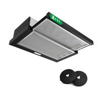 KICHPOWER Hotte Tiroir Téléscopique 60cm, Hotte Aspirante Integrée, 400 m³/h, Classe A+++, 60 dB, 2 Vitesses, Éclairage LED, Recyclage ou Évacuation, 2 Filtres à Charbon Inclus, Noir