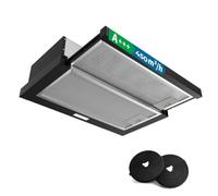 KICHPOWER Hotte Tiroir Téléscopique 60cm, Noir Hotte Aspirante, 450 m³/h | 2 Vitesses, Éclairage LED, Recyclage ou Évacuation, 2 Filtres à Charbon Inclus, Noir, Moteur Silencieux