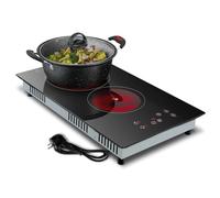 KICHPOWER Plaque Vitrocéramique 2 feux, Plaque de cuisson electrique 30cm, Electrique Plaque Encastrable, Commande Tactile, 3000W 9 Niveaux de puissance, Minuterie 1-99 min, Pour toutes les casseroles