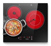 KICHPOWER Plaque Vitrocéramique 3 feux, Plaque de cuisson Electrique Encastrable, 5400W, 9 Niveaux, Commande Tactile, Fonction de Minuterie,Indication de Chaleur Résiduelle, Pour Toutes Les Casseroles