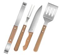Kichvoe 1ensemble Set De Outils De Barbecue Acier Inoxydable Avec Poignée Bois Ustensiles De Grillade Pratiques Pour Camping Et Picnics