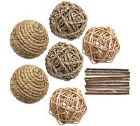 Kichvoe 7 Pièces Jouets Molaires en Boule de Vannerie pour Petits Animaux | Paille Tressée, Usage pour Cochons D’inde et Perroquets, Décor de Cage, Lot Ludique