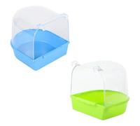 Kichvoe Bassin Oiseaux en Cage Lot de 2 Pièces Vert et Bleu en PVC Solide, Lavabo Créatif Suspendu pour Perroquets et Petits Oiseaux, Accessoire Bain Multifonctionnel pour Cage, Outil