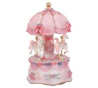 Kichvoe Boîte à Musique Carrousel à 3 Chevaux Rotative avec Lumière LED Multicolore, Mélodie à 8 Tons, Résine Rose, Décoration Intérieure Festive pour Bureau, Chambre et Présents