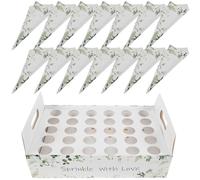 Kichvoe Boîte Porte-confettis Mariage en Papier Kraft Brun 30 Cônes Coniques Gaufrés Plateau Support 30 Alvéoles Vert Feuille, Cornets pour Pétales, Mini Bouquets et Confettis Décoratifs
