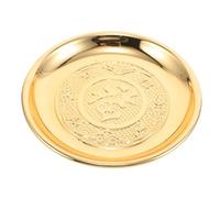 Kichvoe Bol de Bénédiction Rituelle Plateau Bouddhiste Rond sur Pied en Acier Inoxydable Or, pour Temples et Rituels, pour Présenter Fruits et Offrandes