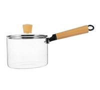 Kichvoe Casserole à lait en verre transparent avec couvercle de 1500 ml et poêle avec couvercle et poignée en bois - Compatible avec les pâtes, les nouilles, la soupe et le lait