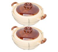 Kichvoe Casseroles en Argile Beige Résistantes à Haute Température avec Couvercle Set de 2 Poterie Traditionnelle pour Cuisson de Soupes Cuisine Maison