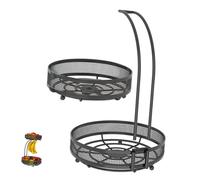 Kichvoe Corbeille à Fruits Double Couche en Métal Noir, Panier de Rangement Amovible avec Crochet pour Comptoir Cuisine, Organisateur Multifonction pour Fruits et Légumes, Présentoir