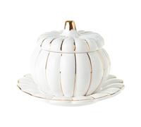 Kichvoe Ensemble Bol à Soupe en Céramique Cuisine Japonaise Forme Citrouille Blanc avec Couvercle Ergonomique Anti-brûlure Design Simple