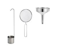 Kichvoe Entonnoir à Vin Réutilisable en Acier Inoxydable 8 Cm Anti-rouille Tamis Fil Métallique et Louche 25 Ml, Kit 3 Pièces pour Huile, Vin et Autres Liquides Cuisine