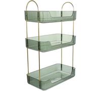 Kichvoe Étagère de Salle de Bain Multifonction en Acier Inoxydable à 3 Niveaux et Pet Vert Transparent, Organisateur Cosmétique Grosse Capacité pour Lavabo