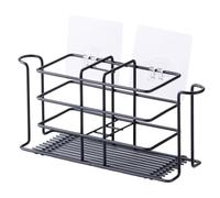 Kichvoe Étagère Murale sans Clous en Fonte de Fer Noire, Support de Rangement Salle de Bain Ventilé et Résistant la Corrosion, Porte-Brosse à Dents et Gobelet pour Organisation Pratique