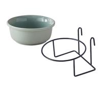 Kichvoe Gamelle Suspendue en Céramique pour Animaux de Compagnie, Bol Anti-Renversement Taille Compacte, Couleur Vert Clair Brillant avec Support Métallique Ajustable, Bol D’Eau