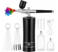 Kichvoe Kit d'aérographe avec compresseur 30 psi - Outil aérographe portable sans fil pour nail art, précision de 0,3 mm - Pour peinture, décoration de gâteau, maquillage, barbier - Noir
