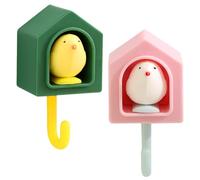 Kichvoe Lot de 2 Crochets Adhésifs Muraux D’oiseau, Design Créatif, en Abs Solide, Couleurs Vert et Rose, Petits Crochets Décoratifs pour Chapeaux, Clés et Organisation Murale Entrée