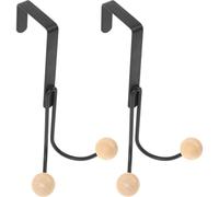 Kichvoe Lot de 2 Crochets de Porte en Métal Têtes Doubles, Finition Noire Perles en Bois, Support Multifonction pour Suspendre Vêtements, Manteaux et Paquet, sans Perçage, pour Armoire
