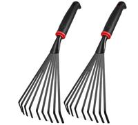 Kichvoe Lot de 2 Petits Râteaux à Main en Fer Noir Manche Court, Design à Neuf Dents, pour Enlever Déchets de Jardin sur Chemins Étroits