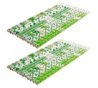 Kichvoe Lot de 24 Crayons en Bois à Motif Trèfle pour Dessin et Écriture, Mines Résistantes et Faciles à Tailler, Gomme Intégrée, pour Élèves et Adolescents