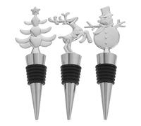 Kichvoe Lot de 3 bouchons de bouteille de vin : bouchon de bouteille de vin à thème de Noël - Bouchon de bière en métal anti-fuite pour les fêtes de fin d'année - Cadeau de fête de Noël