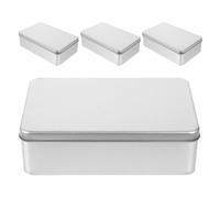 Kichvoe Lot de 4 boîtes rectangulaires en métal avec couvercle, pour biscuits, pots vides, rangement argenté pour aquarelle, bijoux, stylos, gommes, pilules, bonbons, artisanat
