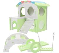 Kichvoe Lot de 4 Set de Jouets pour Hamster Multicolores Maisonnette Balançoire Verte, Grand Pont en Arc Vert et Blanc, Bascule Verte en Plastique Solide, Habitat Cochon d'Inde pour Jeux