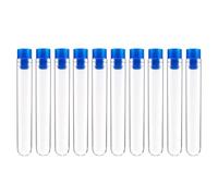 Kichvoe Lot de 50 Tubes à Essai Jetables Transparents 16x100mm avec Bouchons Bleus Étanches, Tubes en Plastique pour Expériences Scientifiques et Usage Laboratoire
