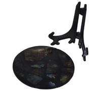 Kichvoe Ornement en Pierre Naturelle Labradorite Disque Rond avec Support, Décor de Table Bureau, Œuvre d'art en Pierre Labradorite pour Maison Salon, Accessoire Décoratif 1 Pièce
