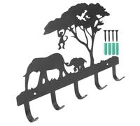 Kichvoe Patère Animaux Jungle Éléphant en Fer Noir 5 Crochets, Design Décoratif Robuste, Installation Facile Cuisine et Maison, Accroche-porte Polyvalent pour Écharpes et Serviettes