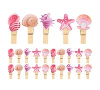 Kichvoe Pinces à Photos en Bois Design Fin Lot de 30 Thème Coquillage Motifs Marins Réalistes, Support Mémo et Carte Nom pour Maison ou Anniversaire
