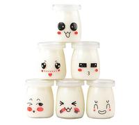 Kichvoe Pots De Yaourt 6 Pièces Bouteilles De Pudding en Verre avec Couvercle 150Ml Mignon Dessin Animé Miel Récipient pour Mousse Gelée Confiture De Faveurs De Mariage Motif (Motif aléatoire)