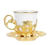 Kichvoe Set de Tasses à Café Design Européen Élégant 80ml en Alliage D'aluminium Vintage avec Soucoupe Facile à Nettoyer, Ornement en Relief, pour Thé et Expresso