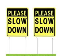 Kichwit Lot de 2 panneaux de cour en plastique double face « Please Slow Down » avec piquets en métal - Dimensions : 30 x 40 cm