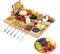 Kicinn Ensemble De Planches À Fromage en Bambou avec Couteaux Et Fourchettes - Planche À Charcuterie en Bois avec Plateau De Service Supplémentaire | Plateau De Service pour Tapas, Fruits Et Viande