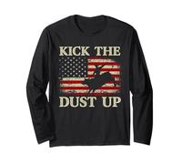 Kick The Dust Up Cowboy Riding Bull Vintage Drapeau américain Manche Longue