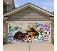 Kick Together Couverture de porte de garage avec cœur, décorations colorées sur le thème des animaux, décoration amusante pour fête de football intérieure et extérieure, fête d'été
