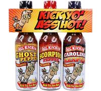 Kick Yo' Hot Sauce Bottles Gift Set - Ghost Pepper, Scorpion and Carolina Reaper Hot Sauces - Try if you dare! - Perfect Stocking Stuffers or Christmas Gifts for the Hot Sauce Fan