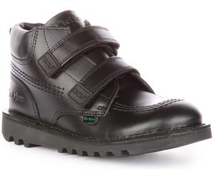 KICKERS 1 17307 Hi Rouleau Cuir Double Sangle École Chaussure Garçon Noir UK 8 -