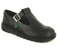 Kickers Chaussures Femmes Travail École Aztec Cuir Boucle Noir Taille UK