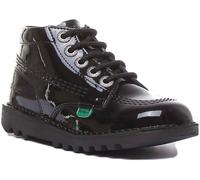 KICKERS Hi Fermeture Éclair Dentelle Avec Côté Noir Verni Taille Junior UK 1 -