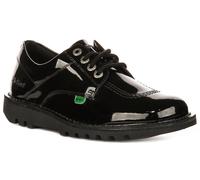 Kickers Kick Lo Core Cuir Baskets Femmes En Noir Laqué UK 3 - 6