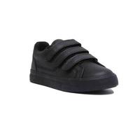 Kickers Tovini Trip Juniors Crochet Et Boucle Cuir Shoes IN Noir Taille UK 12 -