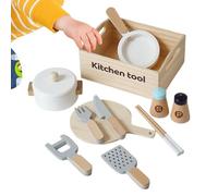 Kid Kitchen Set - Kids Kitchen Play Set, Realistic Wooden Kitchens playset, 10 Pieces Realistic Pretend Cooking Game, Kids Play Kitchens Sets for Children Boys Girls Christmas New Year Easter Home